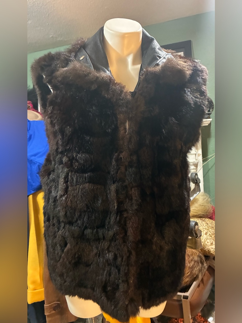 Ladies Dark Brown rabbit Fur Vest-reversible